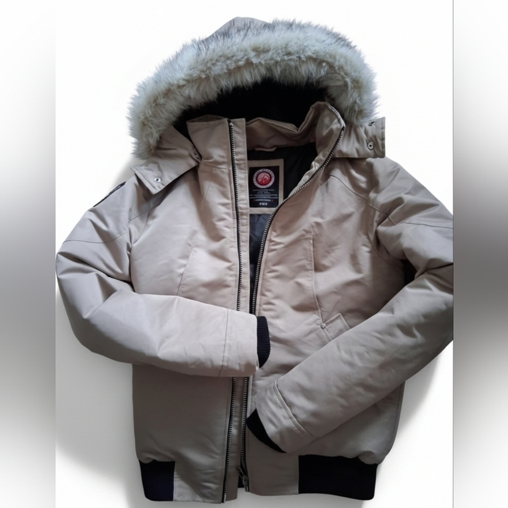 Women's Beige Hooded Ski Jacket with Faux Fur Trim - Picture 2 of 4